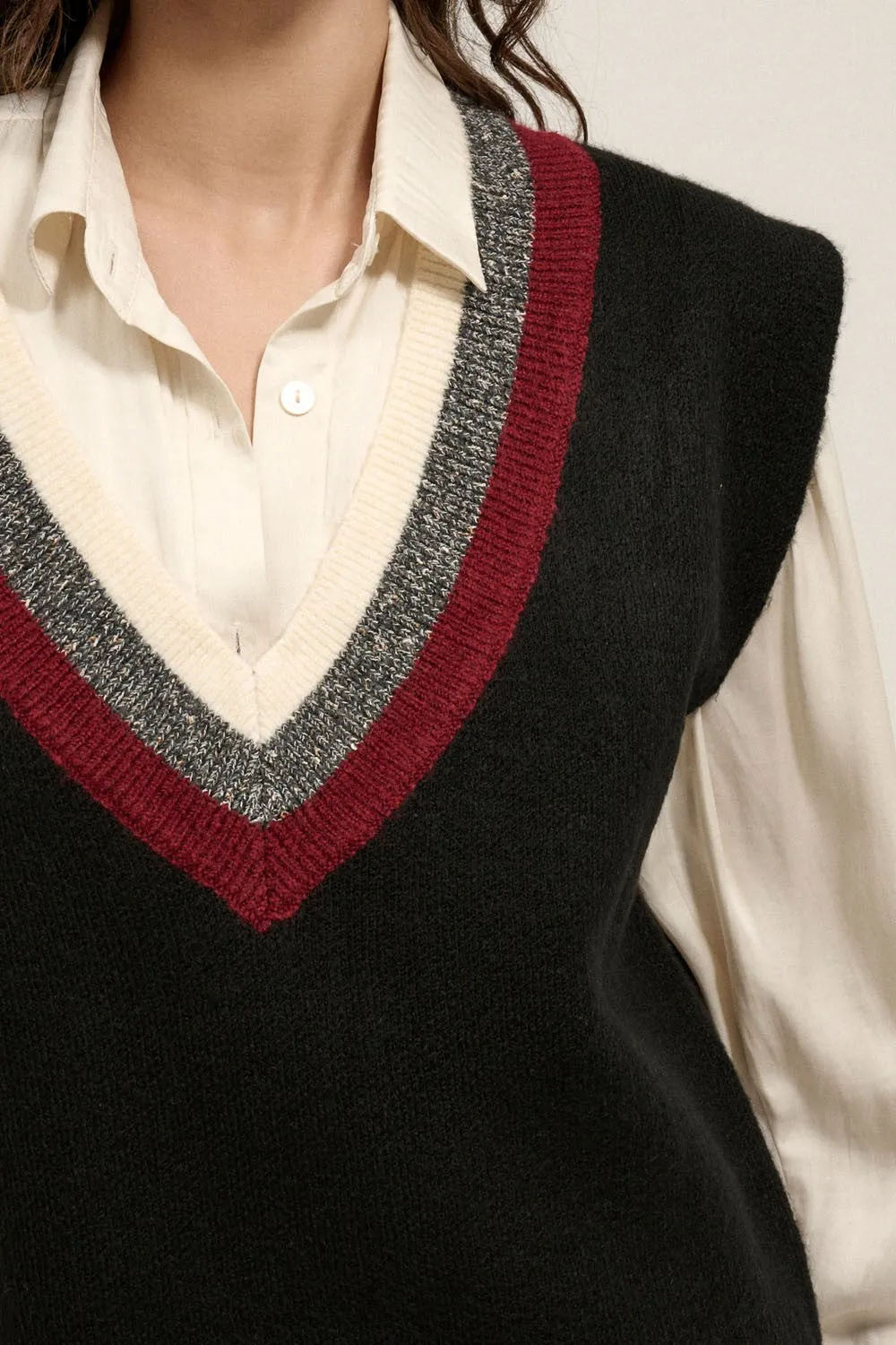 Serene Layering V-Neck Sweater Vest - Black