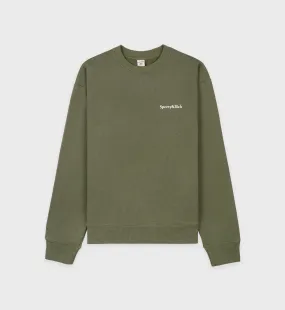 Serif Logo Embroidered Crewneck - Moss/White