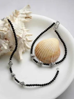 Set Of 2 Oxidised Silver-Plated Black Beaded Handcrafted Anklets