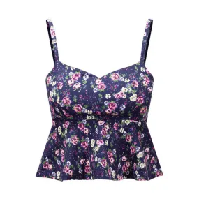 Sexy Bustier Crop Top Floral Print Strap Crop Top Ruffle Padded Bra