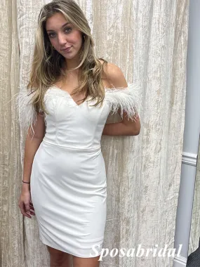 Sexy Off Shoulder Sleeveless Sheath Mini Dresses/ Homecoming Dresses With Feather, PD3647