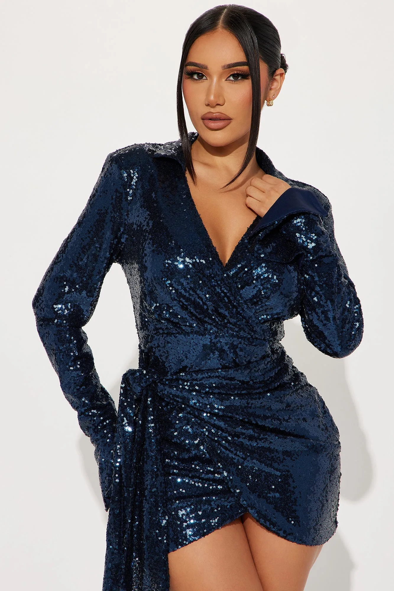 Sexy Sequin Mini Dress - Navy