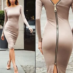 Sexy Slim Zipper Long Sleeve Bodycon Dress
