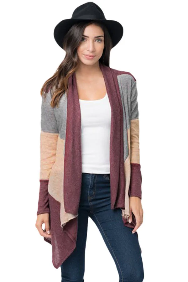 Shawl Neck Colorblock Long Sleeve Cardigan