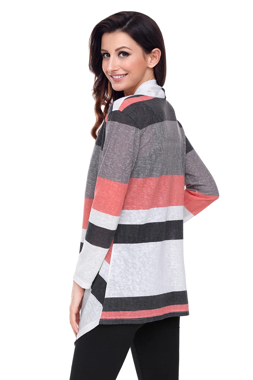 Shawl Neck Colorblock Long Sleeve Cardigan