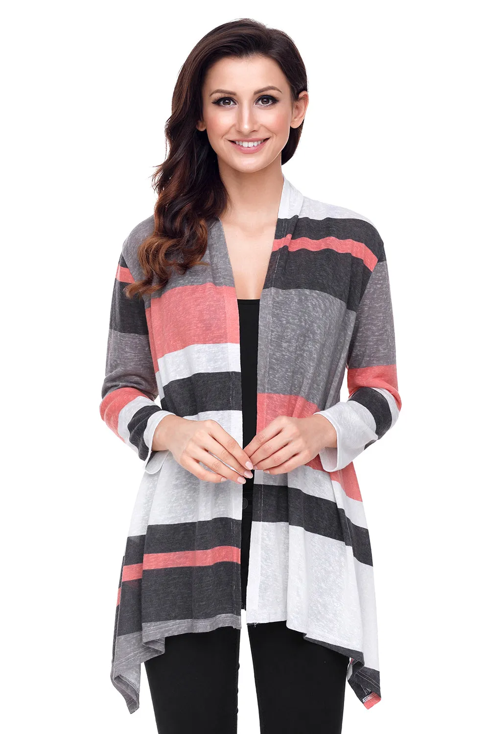 Shawl Neck Colorblock Long Sleeve Cardigan