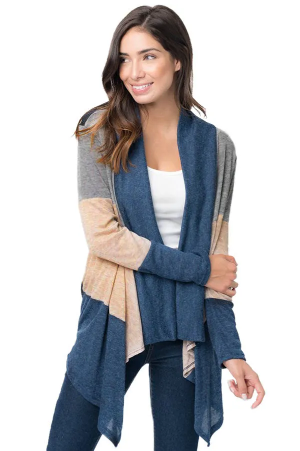 Shawl Neck Colorblock Long Sleeve Cardigan