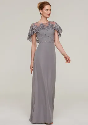 Sheath/Column Bateau Short Sleeve Long/Floor-Length Chiffon Mother of the Bride Dresses With Beading Appliqued