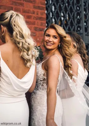 Sheath/Column Cowl Neck Spaghetti Straps Long/Floor-Length Jersey Bridesmaid Dresses With Pleated Gabrielle SWKP0025380
