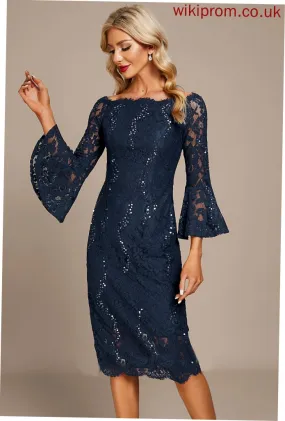 Sheath/Column Knee-Length Lace Cocktail Cocktail Dresses With Dress Off-the-Shoulder Elle Sequins