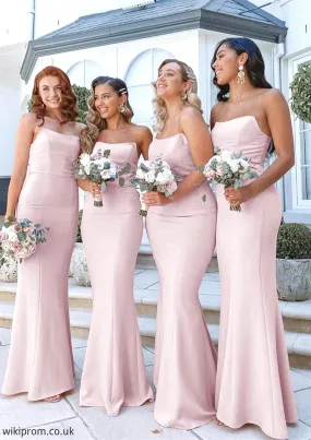 Sheath/Column Square Neckline Sleeveless Long/Floor-Length Elastic Satin Bridesmaid Dresses Jamiya SWKP0025411