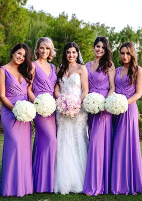Sheath/Column V Neck Sleeveless Long/Floor-Length Jersey Bridesmaid Dresses With Pleated Christina SWKP0025404