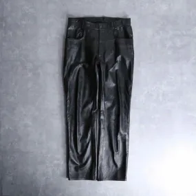 shiny black real leather pants