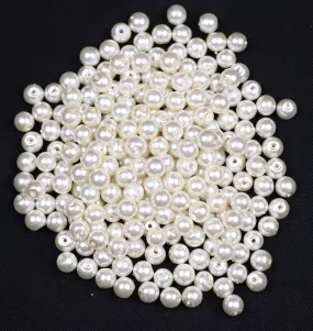 Shiny White Glass Pearls - 6 mm