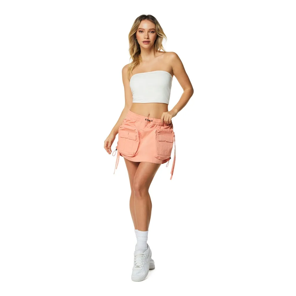 Shirring Utility Mini Skirt - Sand Coral