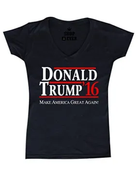 Shop4Ever® Donald Trump 2016 Women's V-Neck T-shirt Political Shirts SLIM FIT