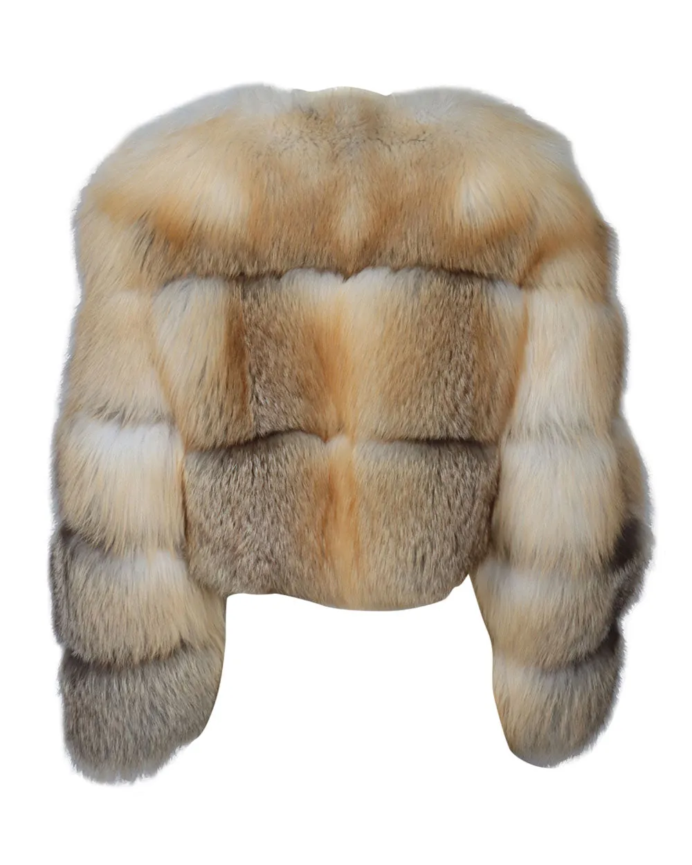 Short Collarless Golden Island Fur Bomber in Natural