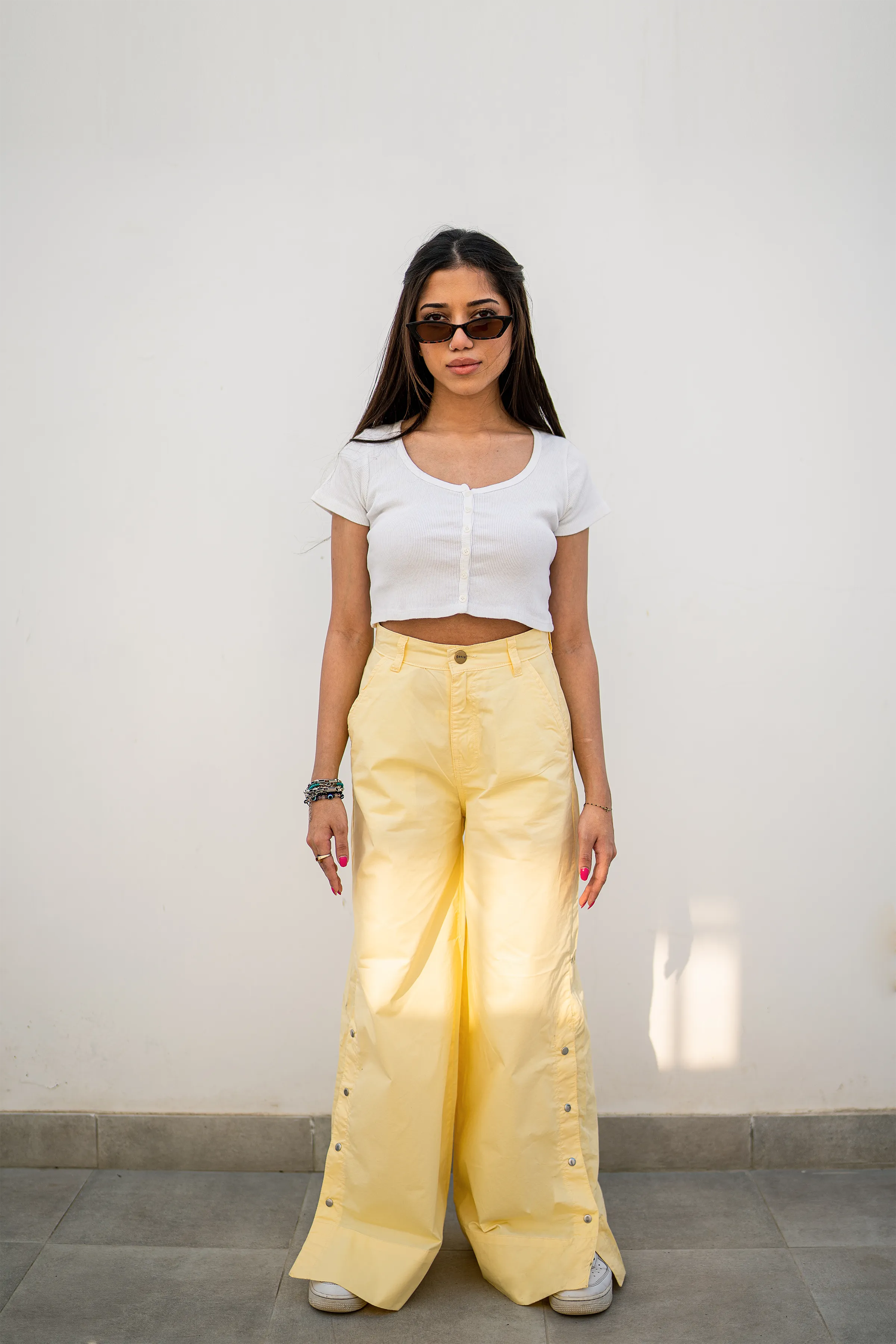 Side Snap Wide Leg Yellow