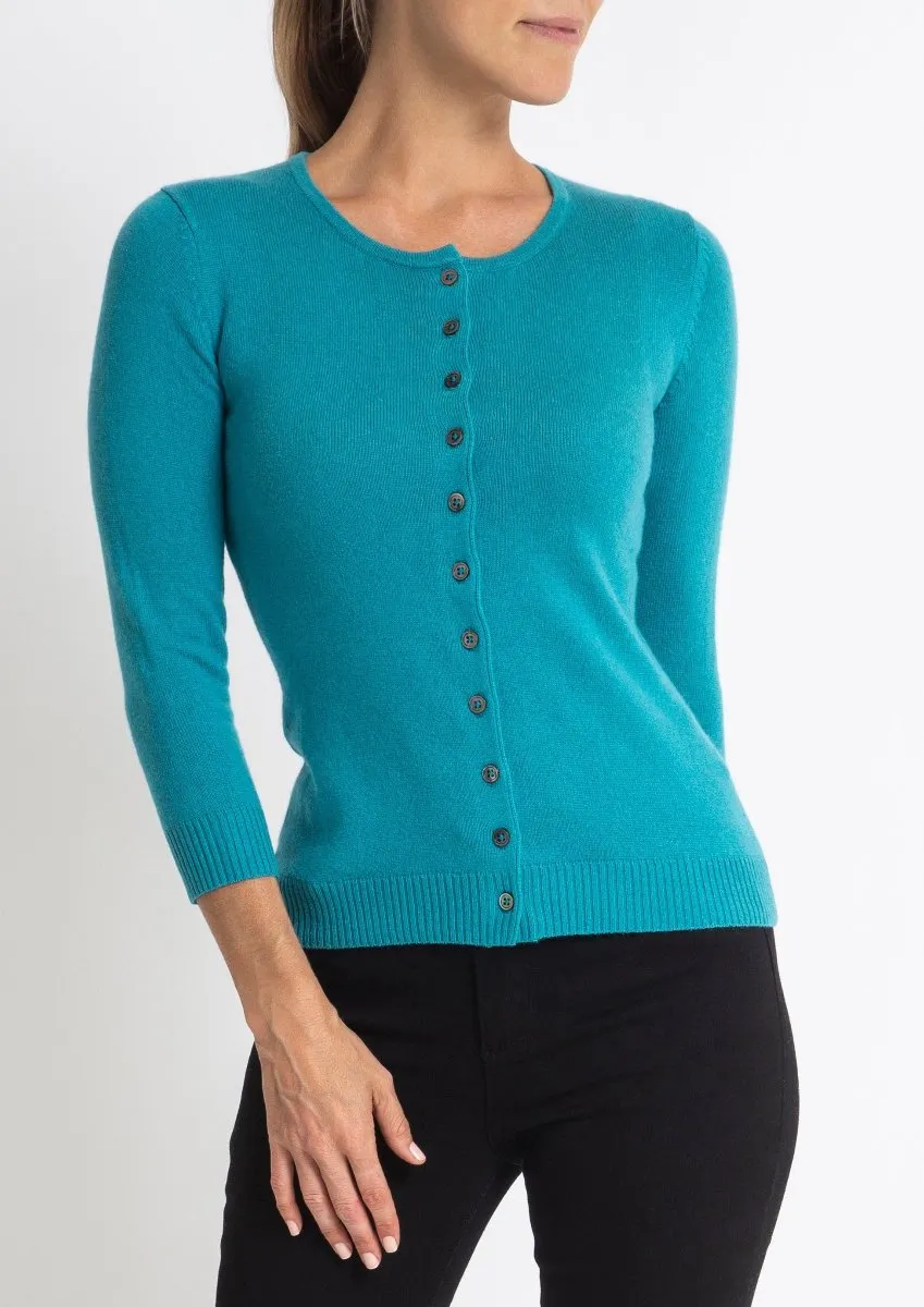 Silk   Cashmere Victoria Cardigan in turquoise (low stock)