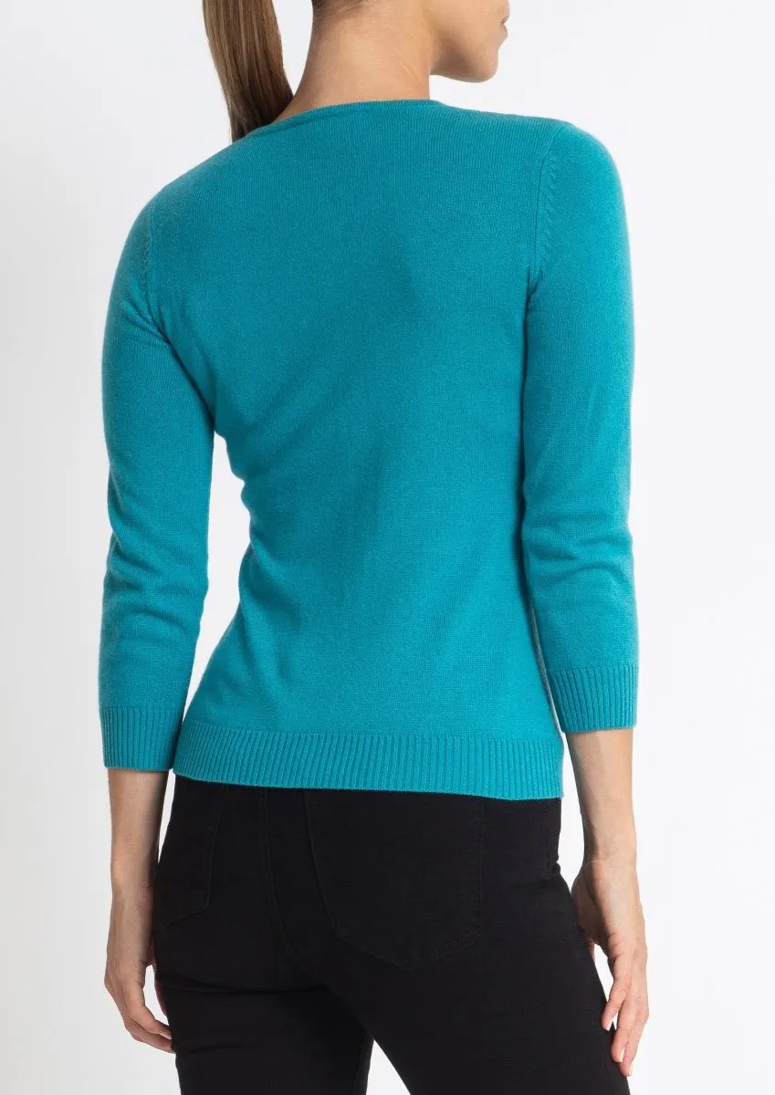 Silk   Cashmere Victoria Cardigan in turquoise (low stock)