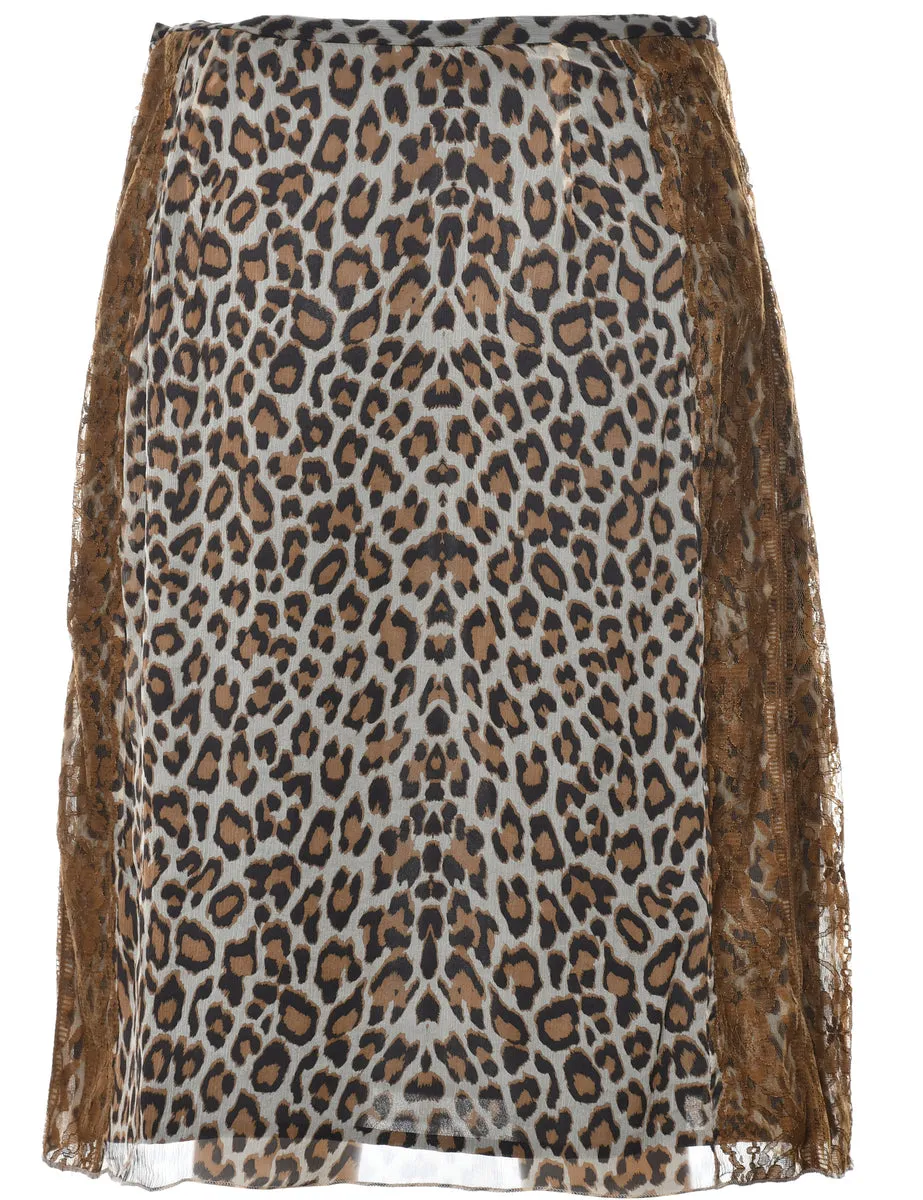 Silk Leopard Print Skirt - M
