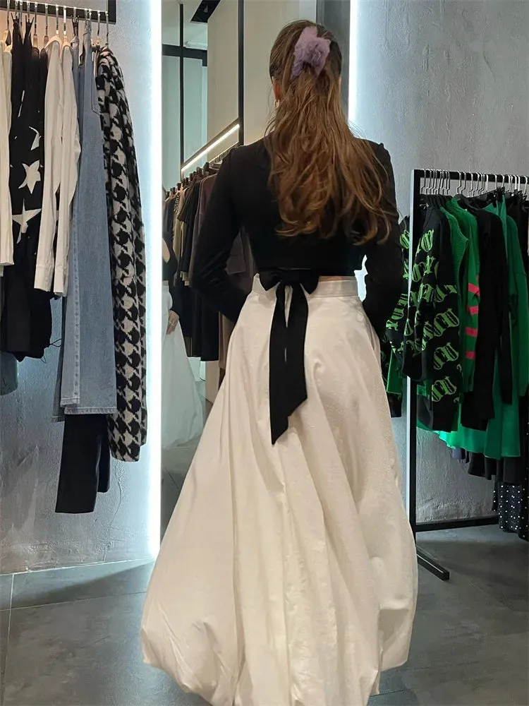 Silk Satin White Maxi Skirt Long Ruffled Pleated Skirts Elegant Lantern Pants A-Line Silk Long Skirts For Women New