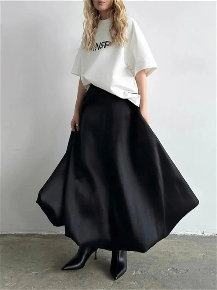 Silk Satin White Maxi Skirt Long Ruffled Pleated Skirts Elegant Lantern Pants A-Line Silk Long Skirts For Women New