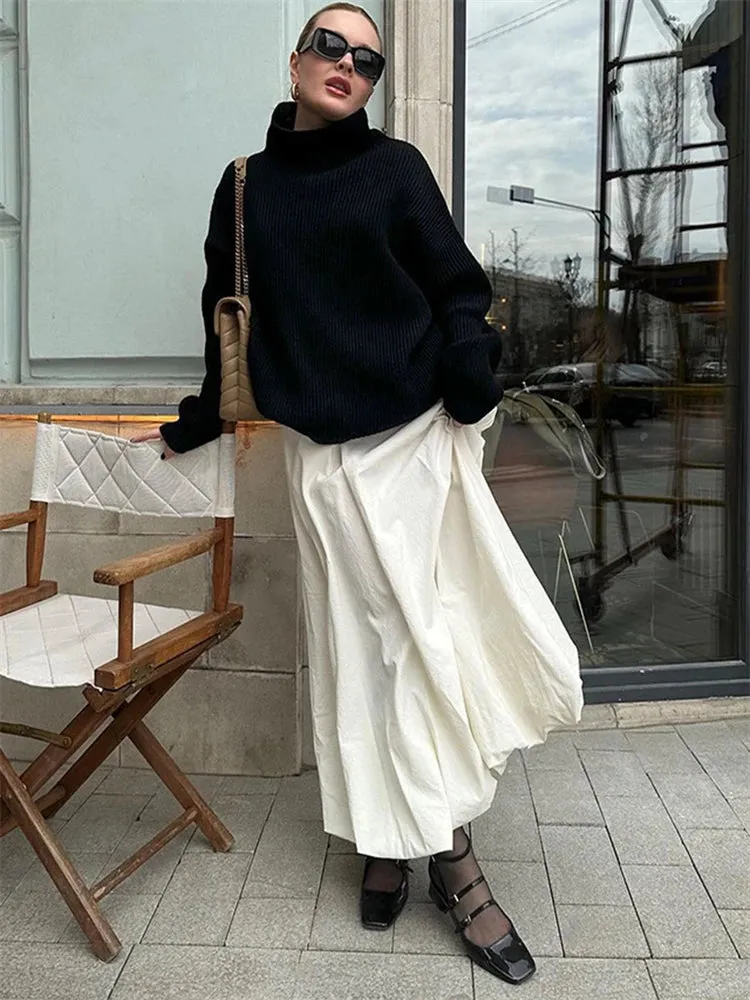 Silk Satin White Maxi Skirt Long Ruffled Pleated Skirts Elegant Lantern Pants A-Line Silk Long Skirts For Women New