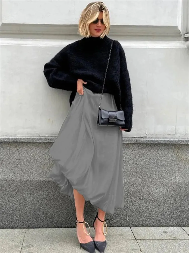 Silk Satin White Maxi Skirt Long Ruffled Pleated Skirts Elegant Lantern Pants A-Line Silk Long Skirts For Women New