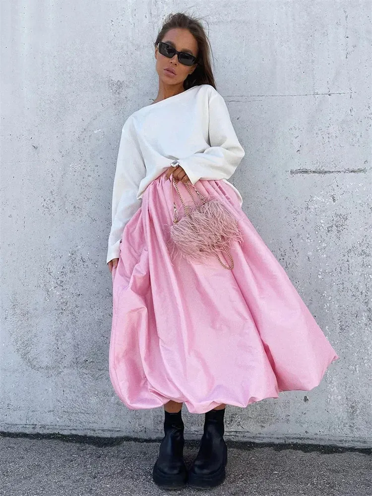 Silk Satin White Maxi Skirt Long Ruffled Pleated Skirts Elegant Lantern Pants A-Line Silk Long Skirts For Women New