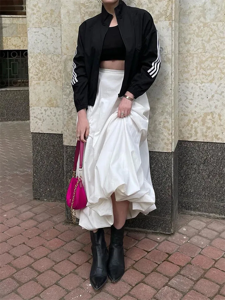 Silk Satin White Maxi Skirt Long Ruffled Pleated Skirts Elegant Lantern Pants A-Line Silk Long Skirts For Women New
