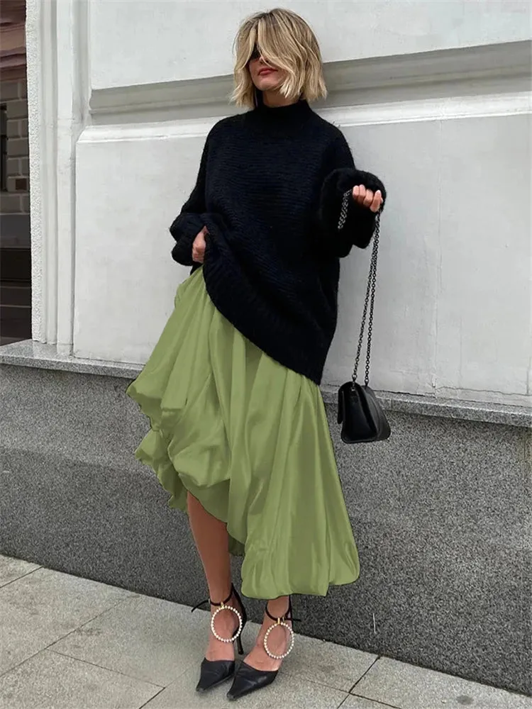 Silk Satin White Maxi Skirt Long Ruffled Pleated Skirts Elegant Lantern Pants A-Line Silk Long Skirts For Women New