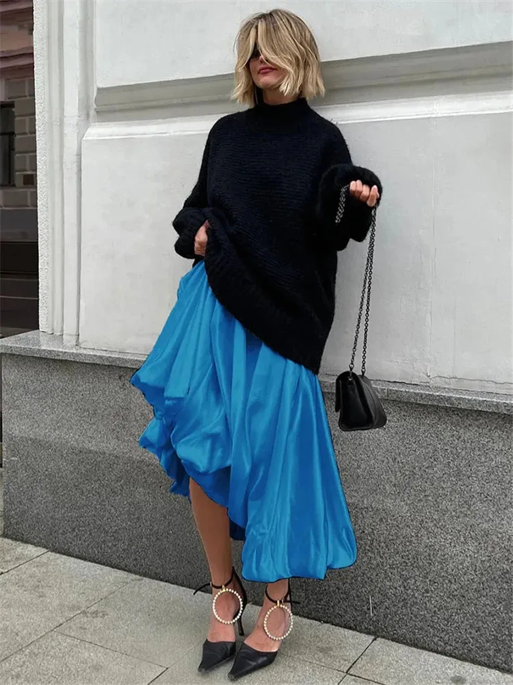 Silk Satin White Maxi Skirt Long Ruffled Pleated Skirts Elegant Lantern Pants A-Line Silk Long Skirts For Women New
