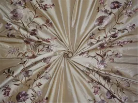 SILK TAFFETA FABRIC GOLDEN BEIGE WITH MULTI COLOUR EMBROIDERY 54&quot;INCH TAF#E10