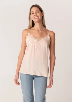 Silky V Neck Spaghetti Strap Lace Trim Cami