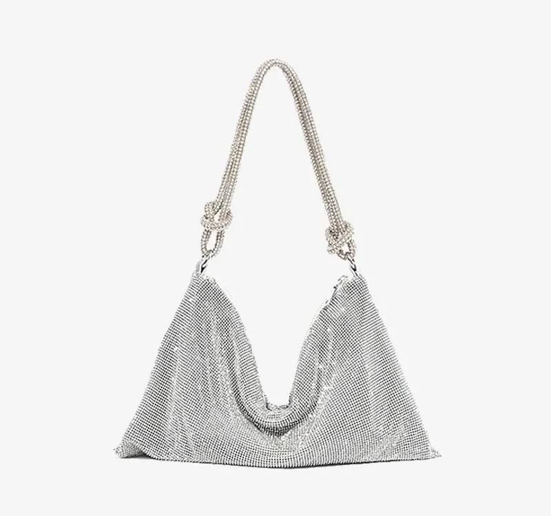 Silver Black Gold Pu Leather Solid Color Rhinestone Square Evening Bags