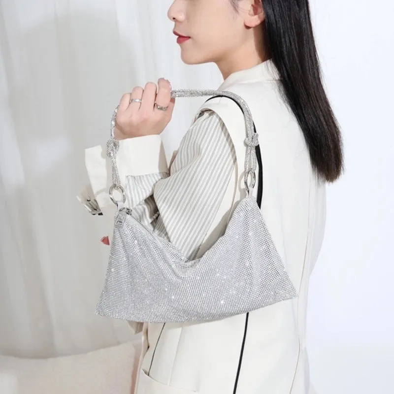 Silver Black Gold Pu Leather Solid Color Rhinestone Square Evening Bags