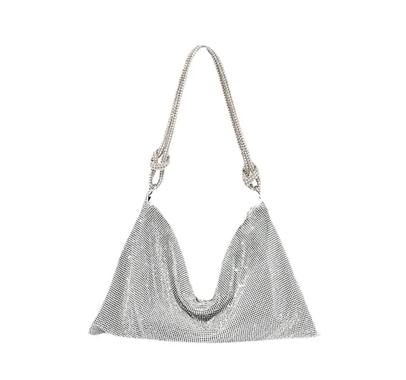 Silver Black Gold Pu Leather Solid Color Rhinestone Square Evening Bags