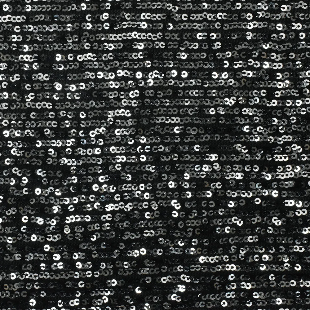 Silver-Black Stripe Sequin Stretch Poly Mesh Knit Fabric