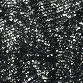 Silver-Black Stripe Sequin Stretch Poly Mesh Knit Fabric