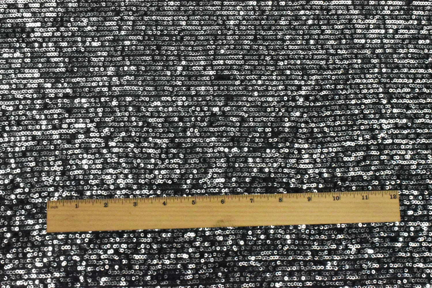 Silver-Black Stripe Sequin Stretch Poly Mesh Knit Fabric