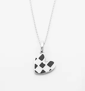 Silver Checker Heart Necklace
