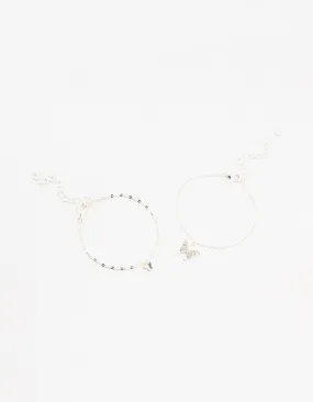 Silver Diamante Butterfly Charm Bracelets 2-Pack