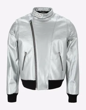 Silver Faux Leather Biker Jacket