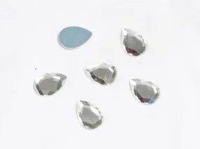 Silver Flat Drop Glass Stones - 25x18 mm
