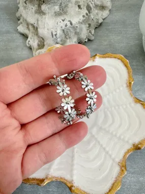 Silver Flower Hoop Earrings