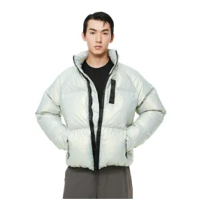 Silver Green Horn sleeve Contrast Patchwork Down Jacket