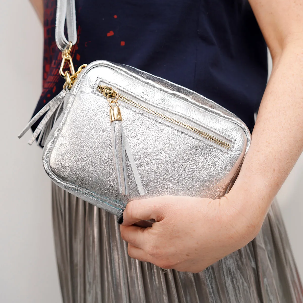 Silver Leather Small Disco Bag