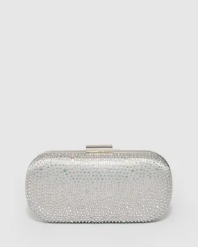 Silver Monika Hardcase Crystal Clutch Bag