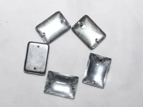Silver Rectangle 2 Holes Glass Stones -25x18 mm